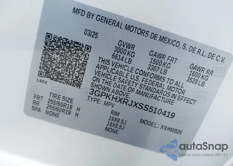 2025 Honda Prologue Touring из США, поврежденный, VIN 3GPKHXRJXSS510419